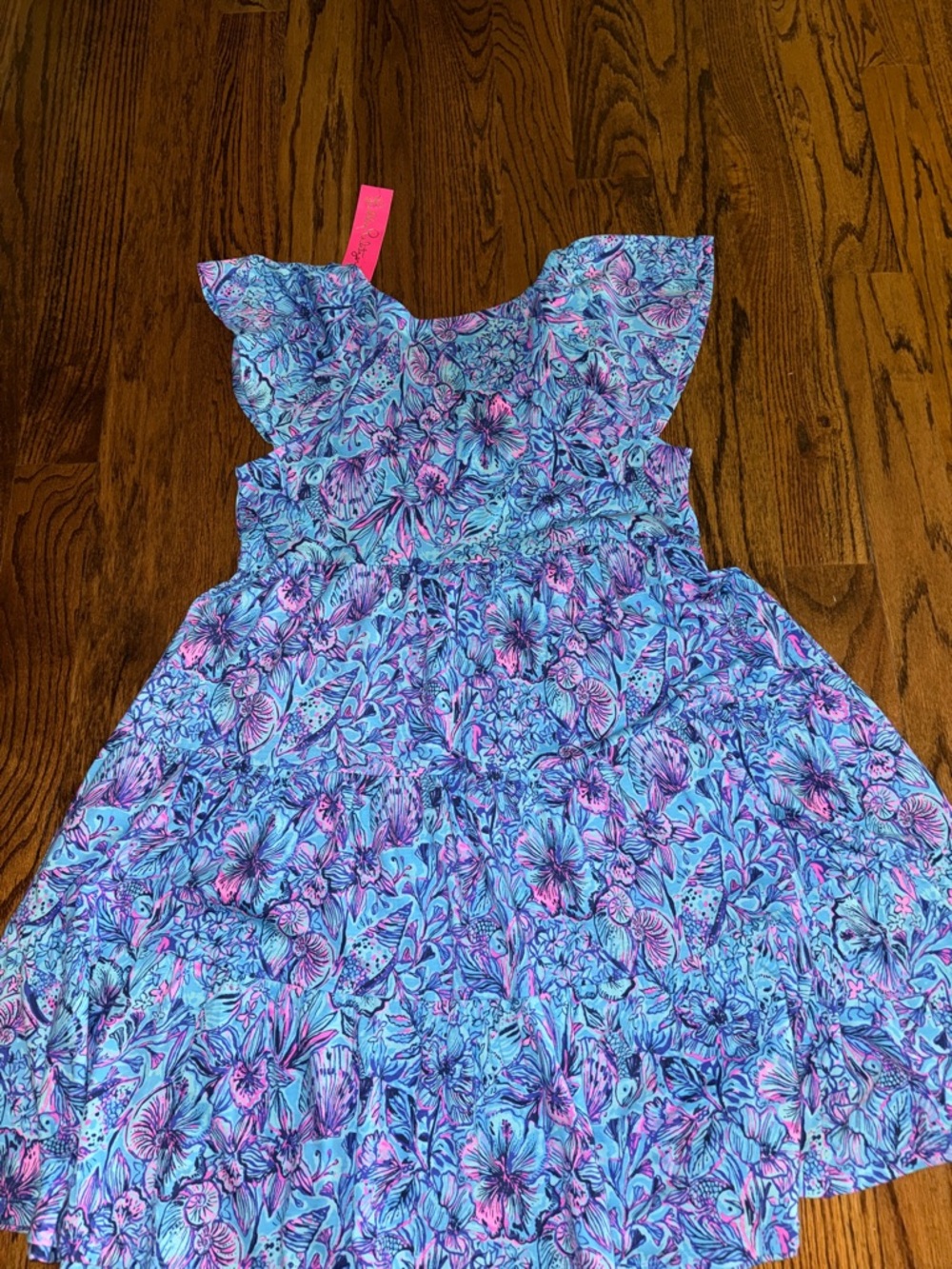 Lilly Pulitzer Kawai flutter sleeve dress in breakwater blue shelves and bells M - Picture 7 of 8